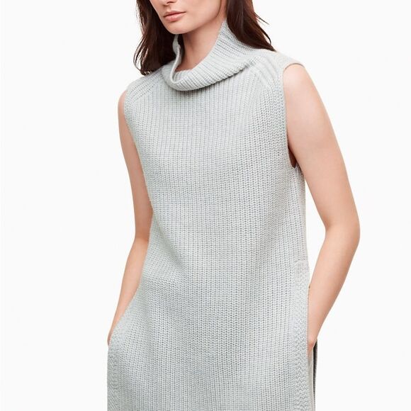 Wilfred Aritzia Durandal Sweater Vest Turtle Neck Wool Side Slit Size XS Grey - Picture 2 of 9